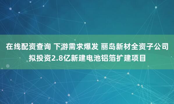 在线配资查询 下游需求爆发 丽岛新材全资子公司拟投资2.8亿新建电池铝箔扩建项目